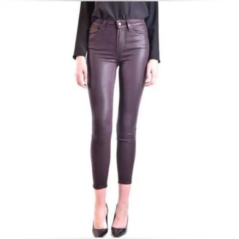 PAIGE Verdugo Ankle Skinny Coated Jeans Black Cherry Silk 26 Burgundy Purple
